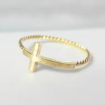 Sideways cross ring 7.5 size in gold , twisted ringband , everyday jewelry, delicate minimal jewelry