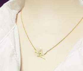 Origami Bird necklace in gold