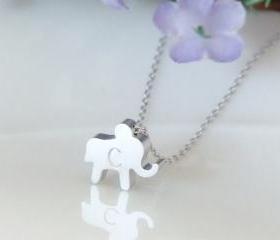 Personalized initial elephant necklace