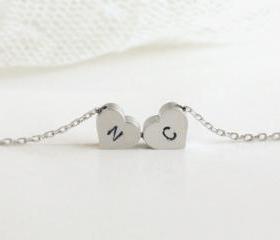 Personalized initial double heart necklace