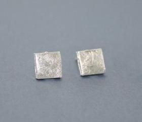 Tiny textured square earring in silver