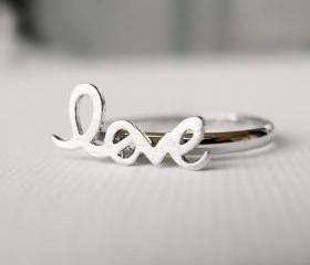 Adjustable Love ring in silver, knucle ring, letters ring